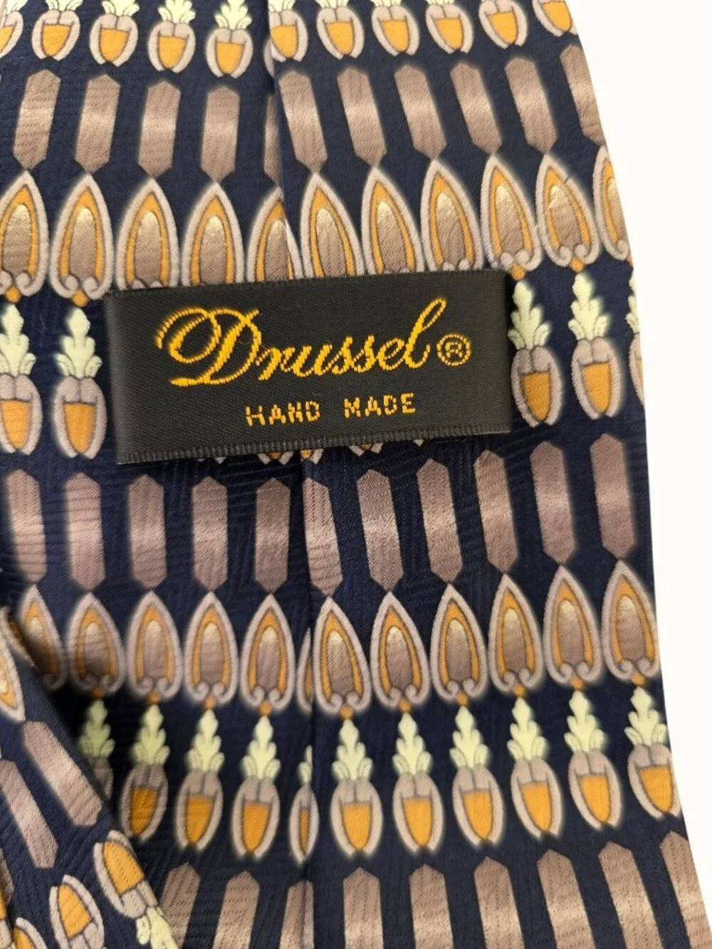 Drussel Handmade Silk Tie Geometric Gold Lavender Navy Necktie 4